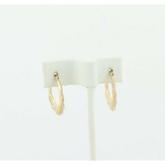 10k Yellow Gold Textured Earrings Hoop Earrings - Picture 5 of 6